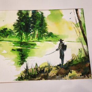 original watercolor fly fishing painting